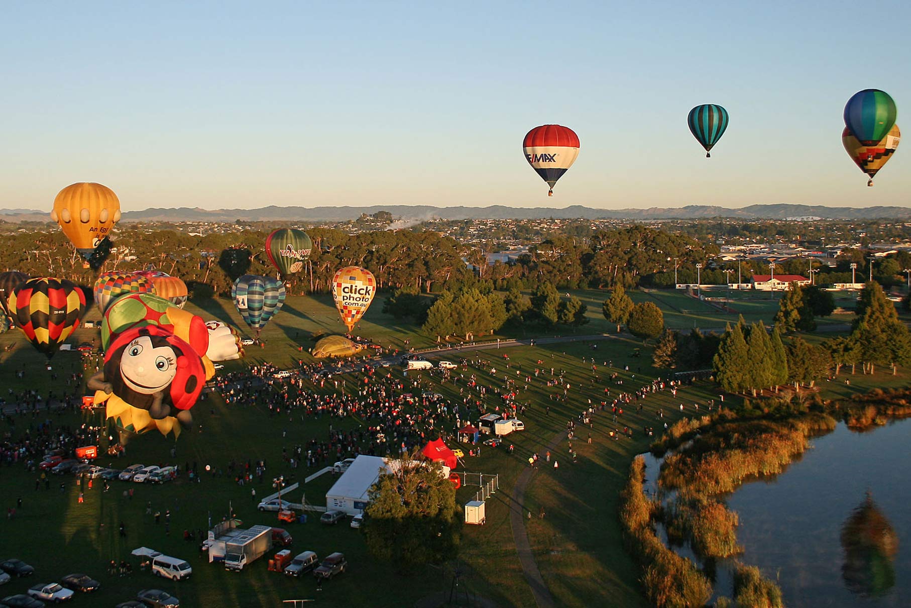 For one week each year, Innes Common, only a few hundred metres from Jack's Landing comes alive for Balloons Over Waikato