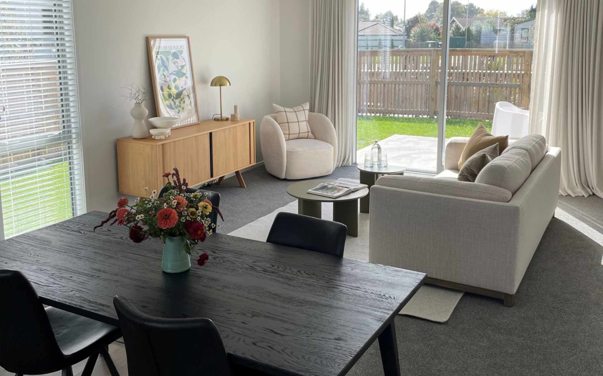 New home open plan lounge and dinng in Hamilton