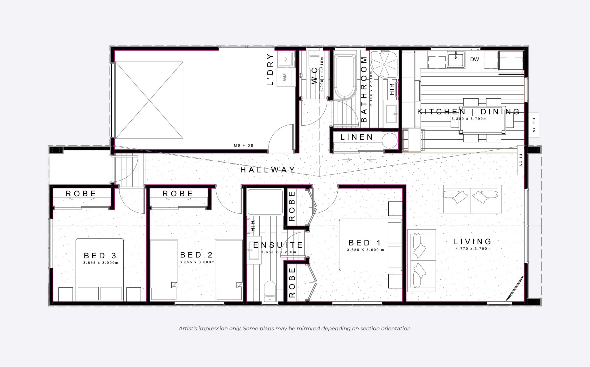 Type CC – Single storey, 3 bed, 2.5 bath Hamilton home